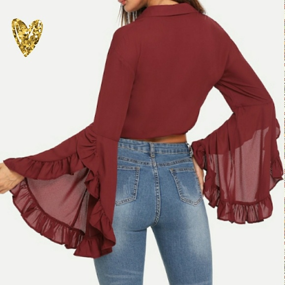 LAST ONE! Twisted Bell Sleeve Boho Crop Top - Picture 3 of 6